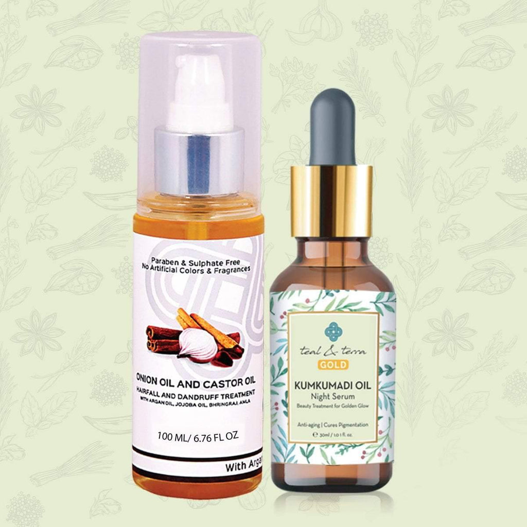 Skin and Hair Care- Kumkumadi Oil with Onion & Castor Oil - Teal And Terra