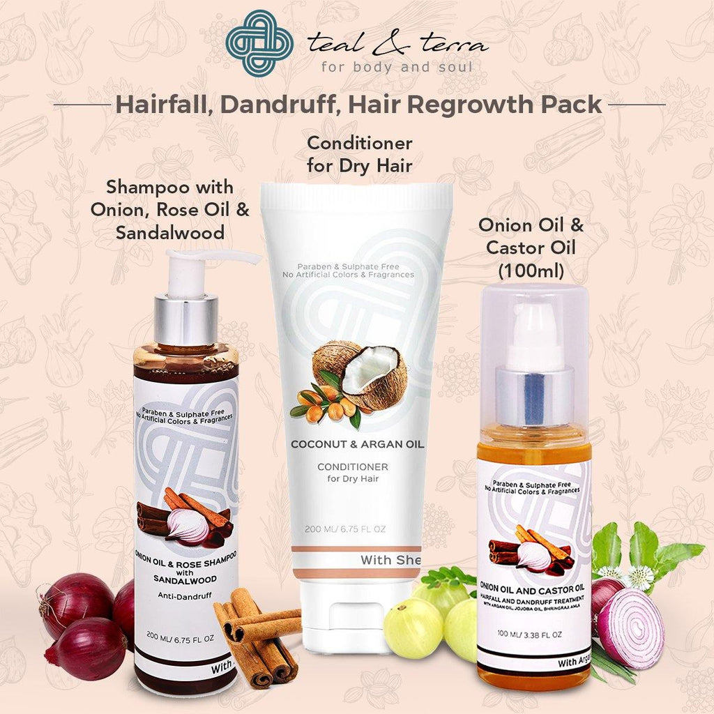 Hair Regrowth Pack-Onion Shampoo, Conditioner, Onion & Castor Oil - Teal And Terra