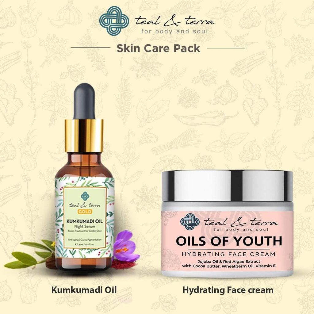 Skin care Pack - Kumkumadi Oil with Hydrating Face Cream - Teal And Terra