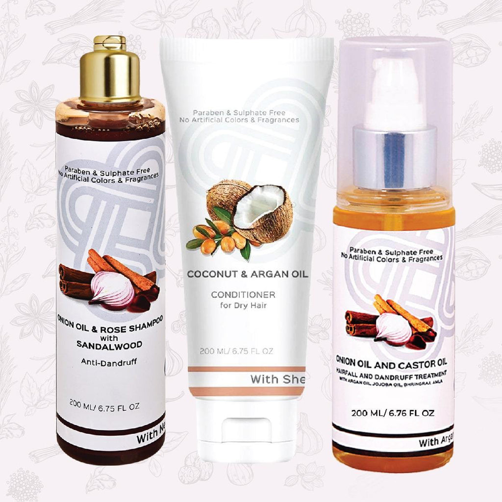 Beauty - Hairfall & Dandruff Control Oil (200 Ml)+ Onion Oil Extract Shampoo+ Conditioner
